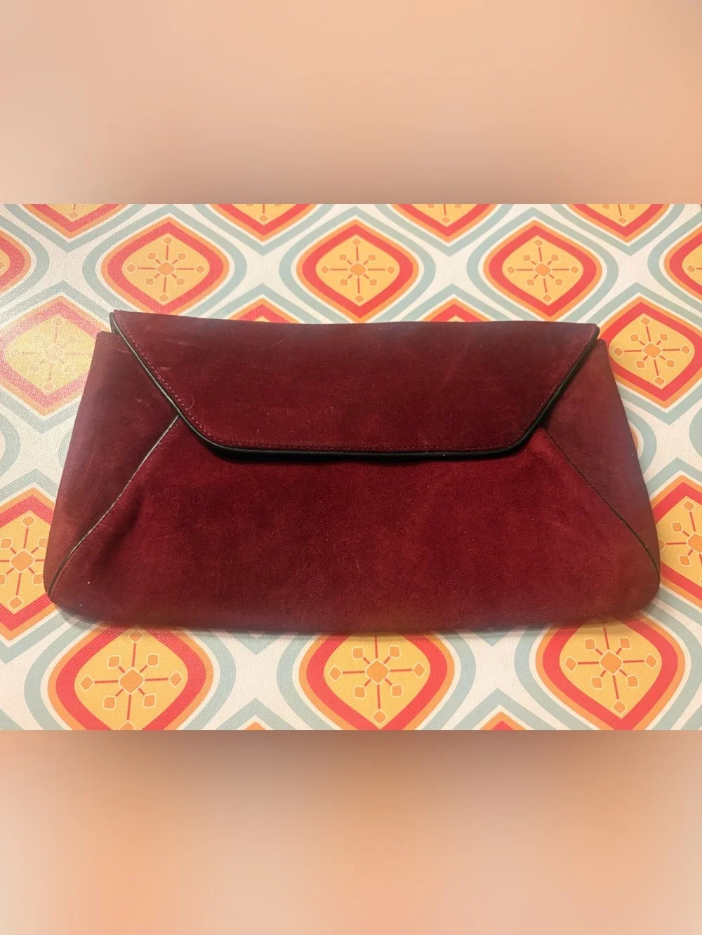 Anne Klein being Calderon Vintage Burgundy Suede Envelope Clutch